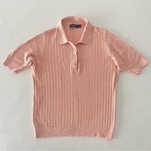 Lauren Ralph Lauren Light Pink Cable Knit Polo Retro Peach Shirt Woman Top Large
